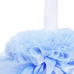Lumanare cu funda pentru botez, cu volane din tulle bleu, 45x3 cm, REC202