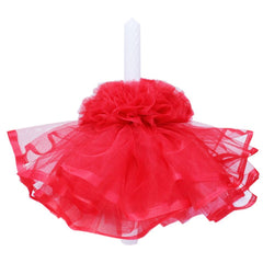 Lumanare cu funda pentru botez, cu volane din tulle rosu, 45x3 cm, REC201