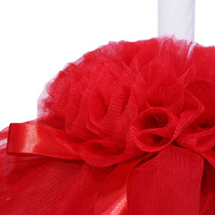 Lumanare cu funda pentru botez, cu volane din tulle rosu, 45x3 cm, REC201