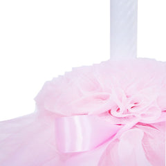 Lumanare cu funda pentru botez, cu volane din tulle roz, 45x3 cm, REC198