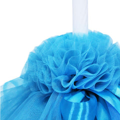 Lumanare cu funda pentru botez, cu volane din tulle turcoaz, 45x3 cm, REC203
