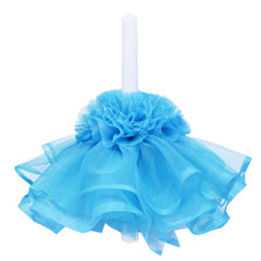Lumanare cu funda pentru botez, cu volane din tulle turcoaz, 45x3 cm, REC203