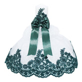 Lumanare cu funda verde pentru botez si tulle alb si dantela verde, stralucitor, 45x7 cm, REC1447