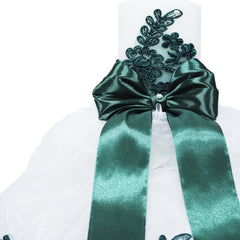 Lumanare cu funda verde pentru botez si tulle alb si dantela verde, stralucitor, 45x7 cm, REC1447