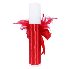 Lumanare �Cu mult drag de la Nasi� pentru botez din panglica rosie, accesorizata cu aplicatii din pene, 30x5cm, REC192