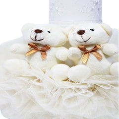 Lumanare ivoire cu ursuleti pentru botez, tulle ivoire si broderie, 20x7 cm, REC164