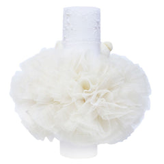 Lumanare ivoire cu ursuleti pentru botez, tulle ivoire si broderie, 20x7 cm, REC164