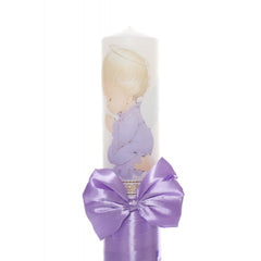 Lumanare lila cu ingeras pentru botez, 40x7 cm, Recostore, REC1741
