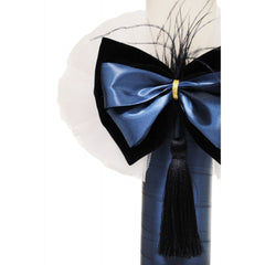 Lumanare pentru botez alba cu papion bleumarin, 40x6 cm, REC1326