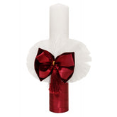 Lumanare pentru botez alba cu papion visiniu, 40x6 cm, REC1325