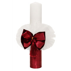 Lumanare pentru botez alba cu papion visiniu, 40x6 cm, REC1325