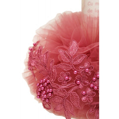 Lumanare pentru botez, "Cu drag de la nasi", roz pudrat cu perlute si dantela, 30x5 cm, REC1328