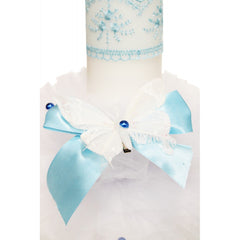 Lumanare pentru botez, cu fluturi, tulle alb si dantela bleu, 40x6 cm, REC1259