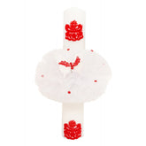 Lumanare pentru botez, cu fluturi, tulle alb si dantela rosie, 40x6 cm, REC1314