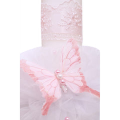 Lumanare pentru botez, cu fluturi, tulle alb si dantela roz, 40x6 cm, REC1257