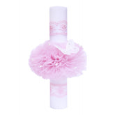 Lumanare pentru botez, cu fluturi, tulle roz si dantela, 40x6 cm, REC1255
