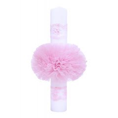 Lumanare pentru botez, cu fluturi, tulle roz si dantela, 40x6 cm, REC1255