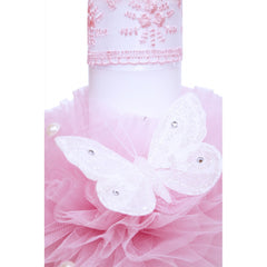 Lumanare pentru botez, cu fluturi, tulle roz si dantela, 40x6 cm, REC1255