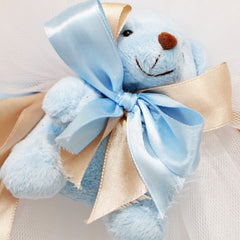 Lumanare pentru botez, cu ursulet de plus, alb-bleu, 40x6 cm, REC1318