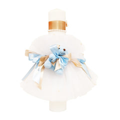 Lumanare pentru botez, cu ursulet de plus, alb-bleu, 40x6 cm, REC1318