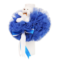 Lumanare pentru botez de culoare albastru electric cu ursuleti de plus, 30x5 cm, REC1322