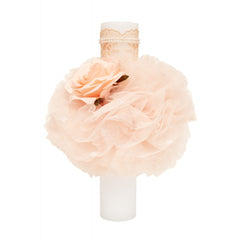 Lumanare pentru botez de culoare somon cu trandafir din sapun, 30x5 cm, REC1324