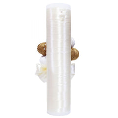 Lumanare pentru botez din panglica ivoire, accesorizata cu aplicatii din ghem de ata, 40x7 cm, REC189