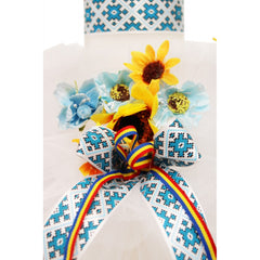 Lumanare pentru botez traditionala cu flori artificiale, alb-albastru, 40x6 cm, REC1315