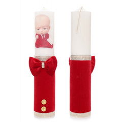 Lumanare rosie cu Bebe Sef pentru botez, 40x7 cm, Recostore, REC1718