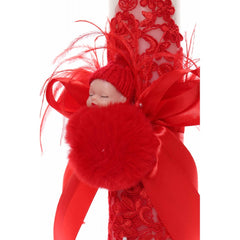 Lumanare rosie de botez cu bebelus atasat, 35x7 cm, Recostore, REC1915