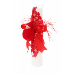 Lumanare rosie de botez cu bebelus atasat, 35x7 cm, Recostore, REC1915