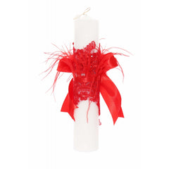 Lumanare rosie de botez cu bebelus atasat, 35x7 cm, Recostore, REC1915