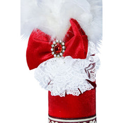 Lumanare rosie pentru botez, cu bebe print imprimat si aplicatii din pene si banuti aurii, 40x7 cm, REC214