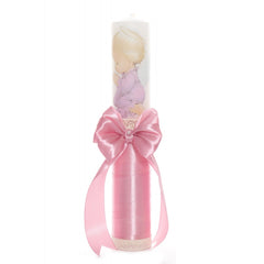 Lumanare roz cu ingeras pentru botez, 40x7 cm, Recostore, REC1739