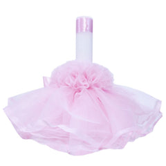 Lumanare roz pentru botez, cu ingeras, volane din tulle roz si funda, 30x5 cm, REC144