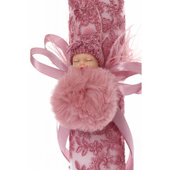 Lumanare roz pudrat de botez cu bebelus atasat, 35x7 cm, Recostore, REC1916