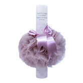 Lumanare roz pudrat �Radacini si aripi� pentru botez, cu tulle roz pudrat si funda, 35x5 cm, REC111