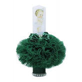 Lumanare tip glob cu bebe printesa pentru botez, tulle verde si fundita, 35x7 cm, REC1459