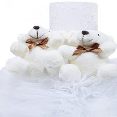 Lumanare tip glob cu doi ursuleti pentru botez, tulle alb si dantela, 20x7 cm, REC1451