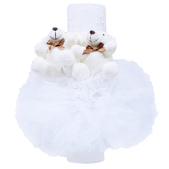 Lumanare tip glob cu doi ursuleti pentru botez, tulle alb si dantela, 20x7 cm, REC1451