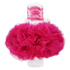 Lumanare tip glob cu doi ursuleti pentru botez, tulle ciclam si dantela, 20x7 cm, REC1452