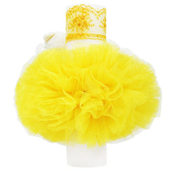 Lumanare tip glob cu doi ursuleti pentru botez, tulle galben si dantela, 20x7 cm, REC1454