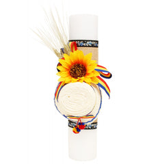 Lumanare traditionala pentru botez cu clop si spice de grau, 35x7 cm, REC1320