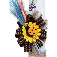 Lumanare traditionala pentru botez, cu imprimeu taranus, spice de grau colorate si panglica cu motive traditionale, 35x5 cm, REC172