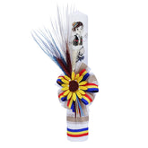 Lumanare traditionala pentru botez, cu imprimeu taranus, spice de grau colorate si panglica tricolor, 35x5 cm, REC173