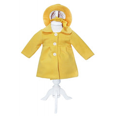 Palton din lana cu palarie pentru fete, galben mustar, REC1608