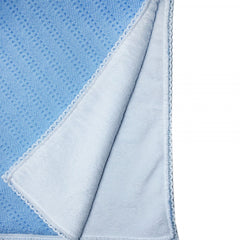 Paturica tricotata dublata pentru bebelusi, acril-cocolino, albastru, 75x75 cm, Recostore, REC1657