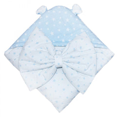 Port bebe alb-bleu cu urechi si stelute si sistem de inchidere cu funda, REC1200