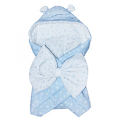 Port bebe alb-bleu cu urechi si stelute si sistem de inchidere cu funda, REC1200