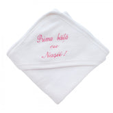 Prosop alb-rosu "Prima baita cu nasii" cu capison pentru bebelusi, 75x75 cm, REC2451